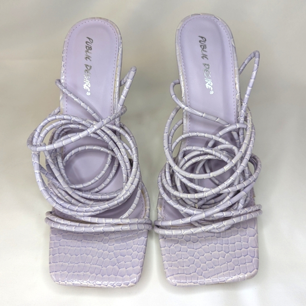 Public Desire Corbyn Tie Up Sandals Lilac Croc - Picture 2 of 5